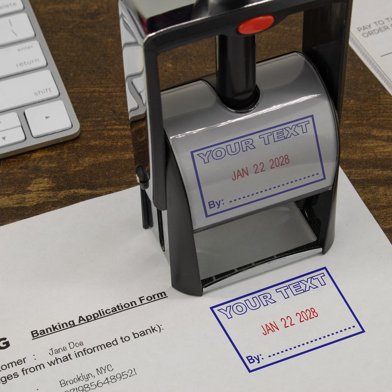MaxMark Heavy Duty Self Inking Date Stamp with Phrase Approved - 2 Color Blue/Red Ink - Image 2